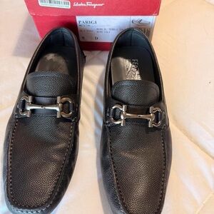 Salvatore Ferragamo Black Pebble-Grain Leather Bit Loafers